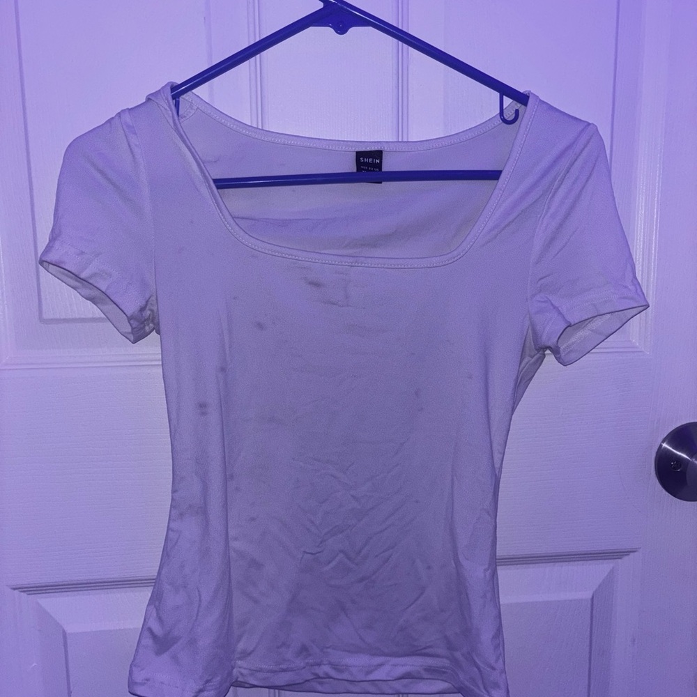 SHEIN Cream Fitted Cuffed Sleeve Tee